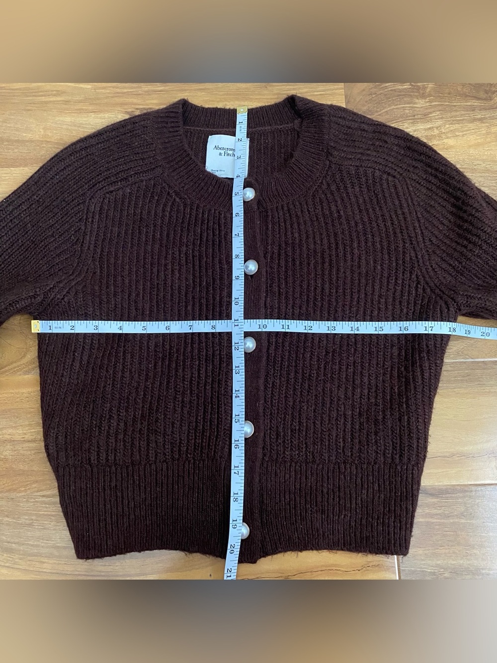 Abercrombie & Fitch Chocolate Brown Pearl Button Ribbed Knit Sweater Cardigan S - Picture 7 of 8
